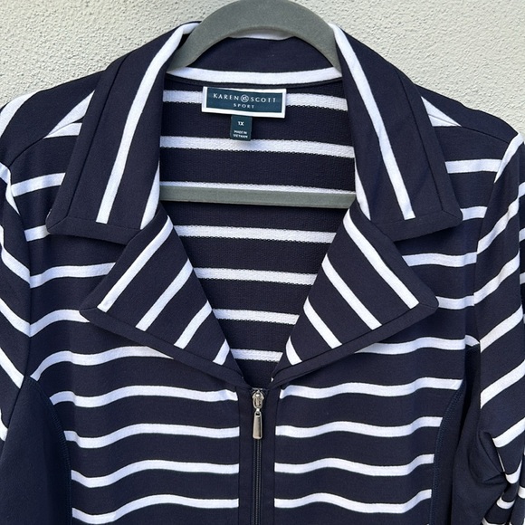 NWOT Woman’s Karen Scott Sport Navy White Striped Zip Jacket Plus Size 1X - Picture 4 of 8